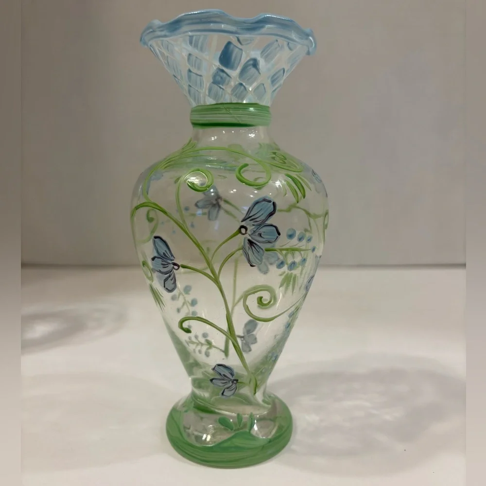 Vintage Tracy Porter boho hand painted floral design set of 2 glass bud vases
